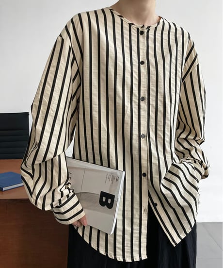 no-collar striped shirt / 2color　hm1678