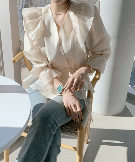 frill wrap blouse / 4color　hm2824