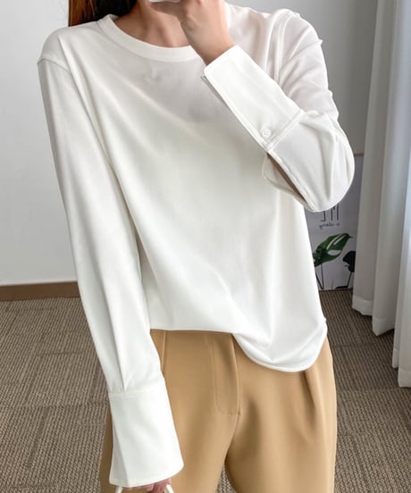 button sleeve slim fit top / 2color　hm1655