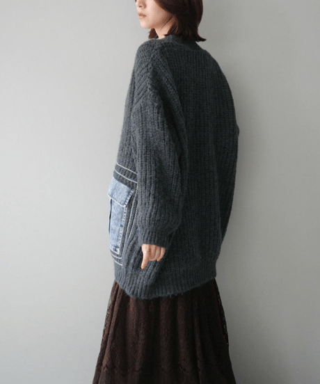 denim × knit cardigan　hm2752