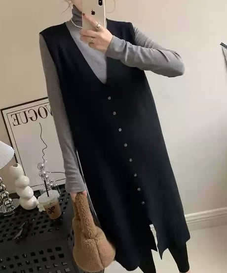 buttons vest dress / 4color　hm1846