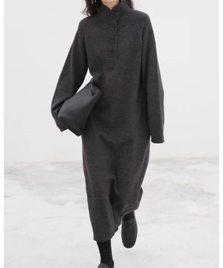 front button long knit dress　hm1881