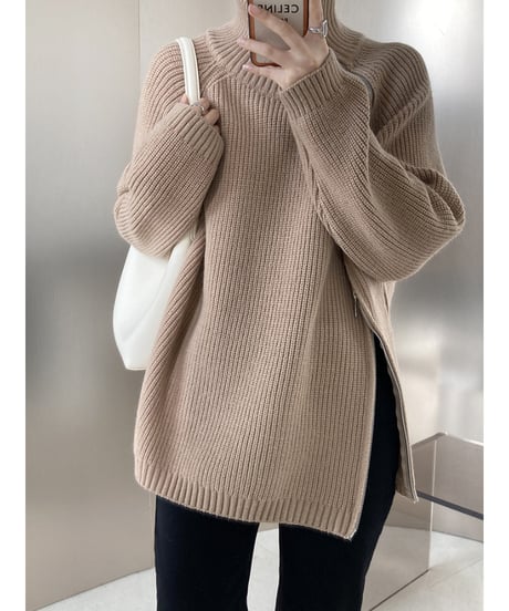 zipper high neck knit / 4color　hm1659