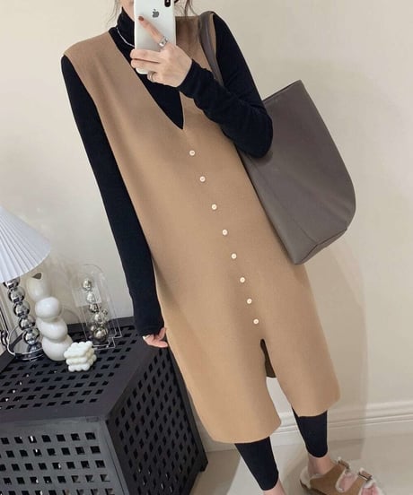 buttons vest dress / 4color　hm1846