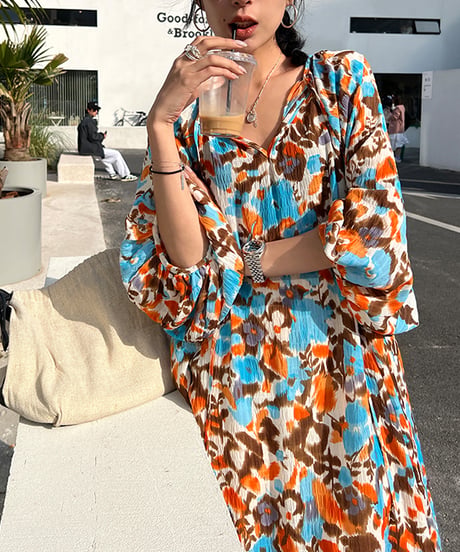 bohemian shirring dress　hm1360
