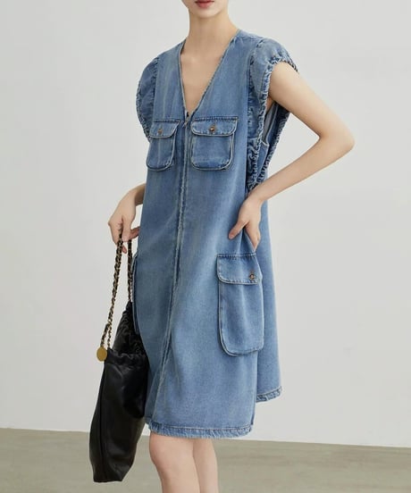 Unique Denim Vest Dress　hm2492