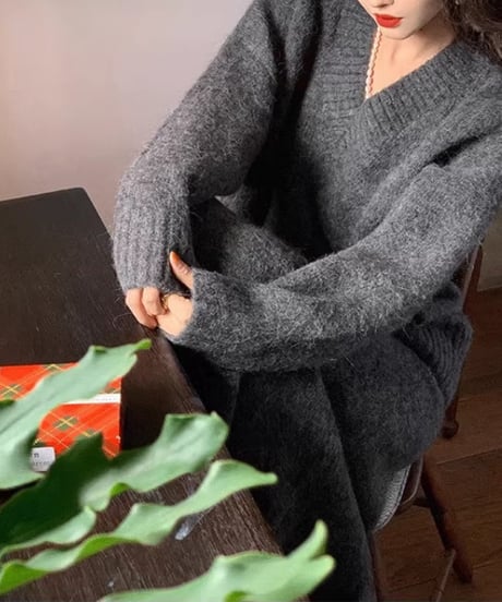 relaxe knit & skirt set-up / 4color　hm1808