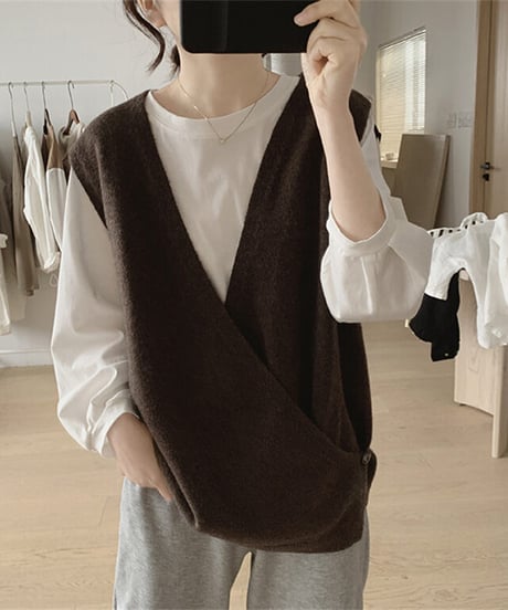 asymmetry knit vest / 4color　hm2590