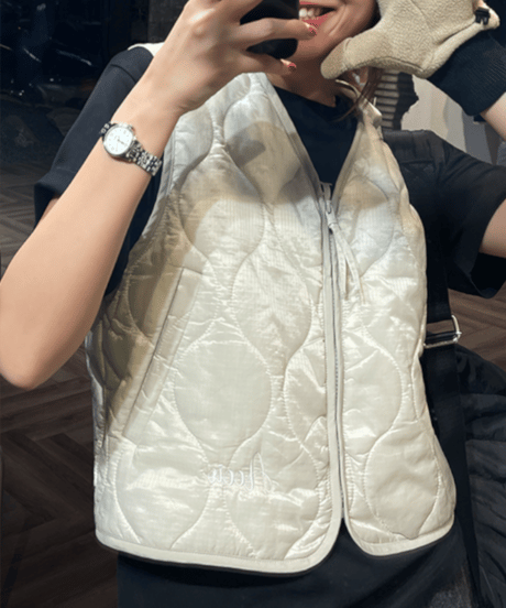 gourd quilting down vest / 2color　hm1125