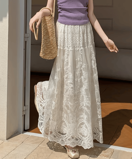 embroidered lace skirt　hm2871