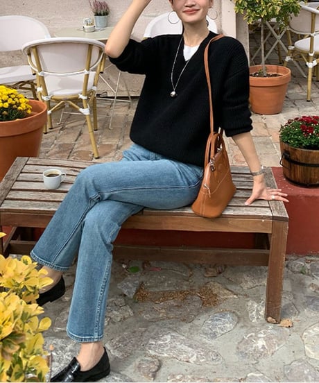 simple v-neck knit / 2color　hm2748