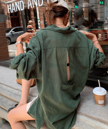 back slit shirt / 2color　hm1574