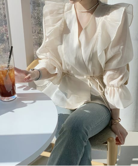 frill wrap blouse / 4color　hm2824