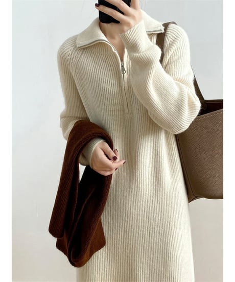 half-zip knit dress / 4color　hm2775