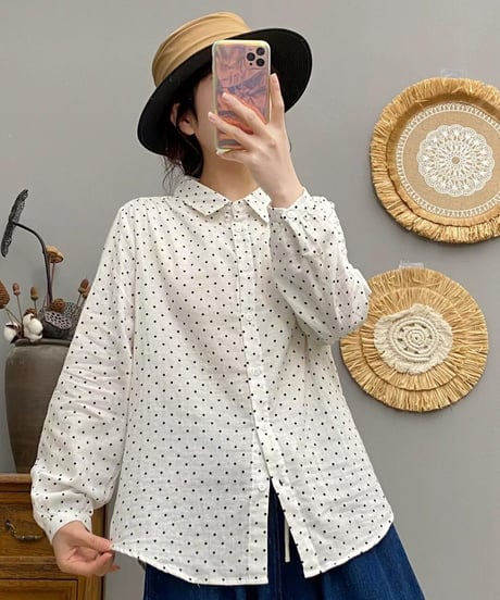dot button-up shirt / 4color　hm2493