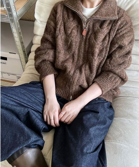 cable knit zip cardigan / 3color　hm2694
