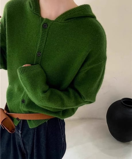 hooded knit cardigan / 5color　hm2680