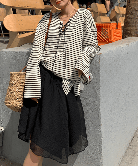 lace-up border top / 2color　hm1344