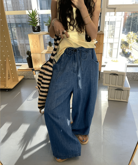 drawstring denim pants / 2color　hm2347