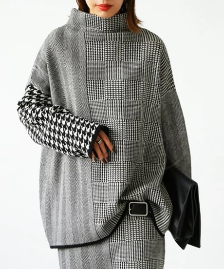 patchwork pattern knit top　hm2687