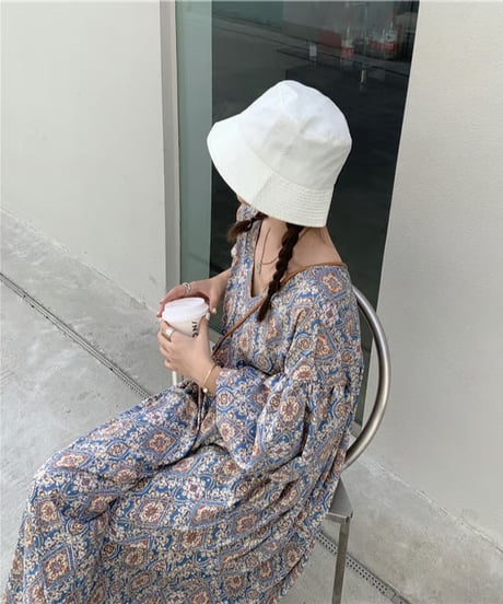 printed vneck dress / 2color　hm2945