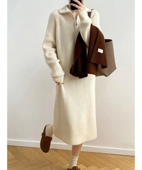 half-zip knit dress / 4color　hm2775