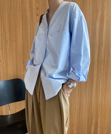 collarless v-neck shirt / 2color　hm2045