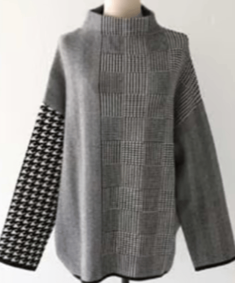patchwork pattern knit top　hm2687