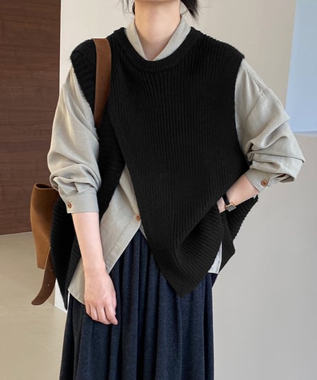 side slit knit vest  / 4color　hm2625