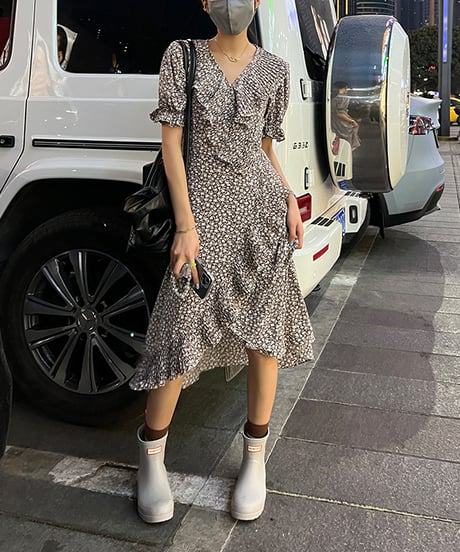 frilled floral dress / 2color　hm1315