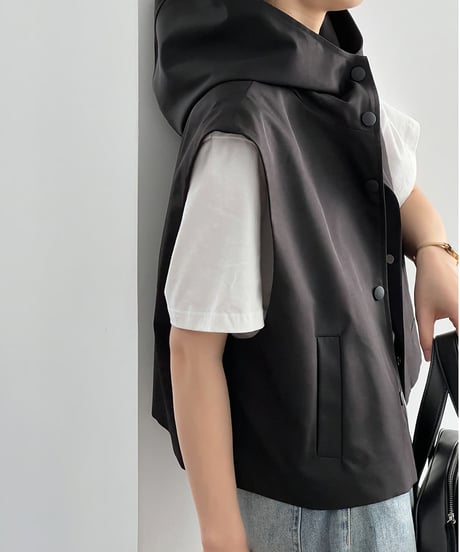 hooded short vest / 2color　hm2047