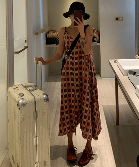 vintage check cami dress / 2color　hm1611