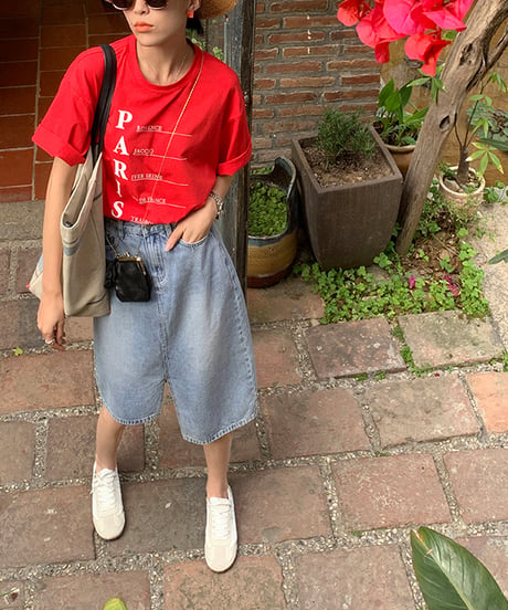 asymmetric denim slit skirt　hm1350