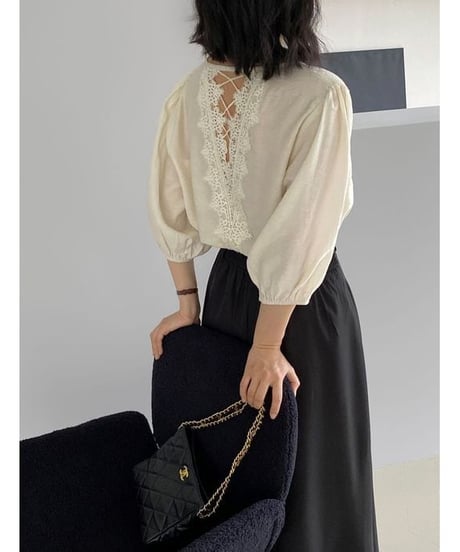 back lace blouse / 2color　hm2249