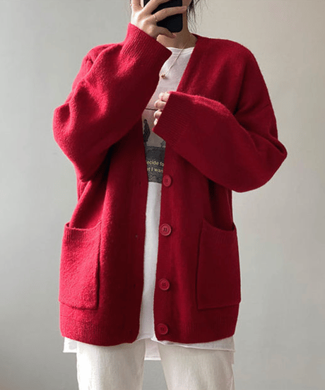 fluffy v-neck cardigan / 4color　hm2670