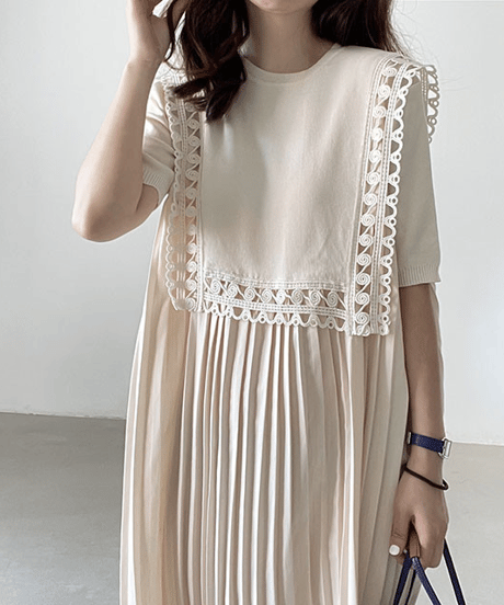 pleated lace dress / 2color　hm2861