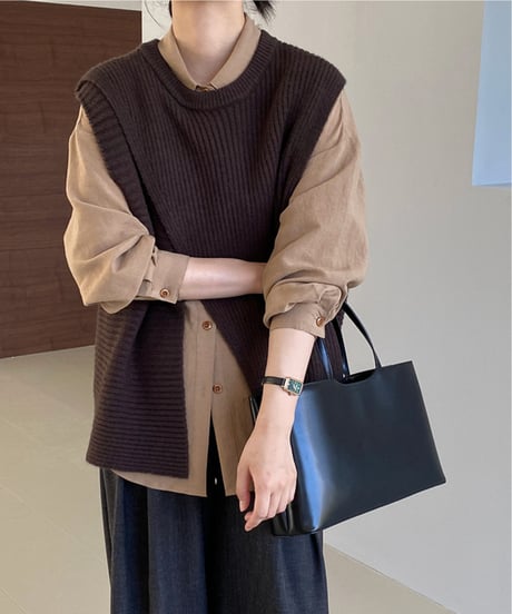 side slit knit vest  / 4color　hm2625
