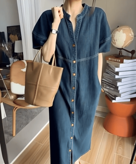 denim button dress　hm2924