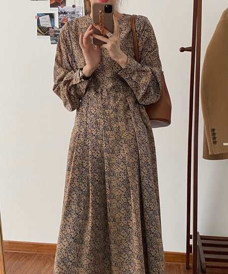 retro flower long dress / 2color　hm1673