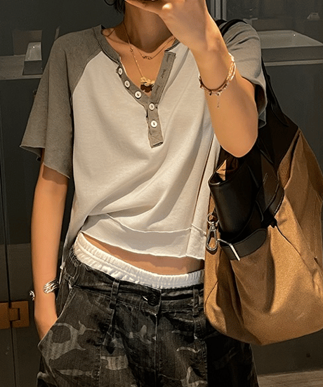 casual button t-shirt / 2color　hm1645
