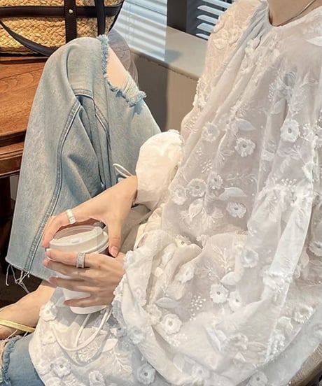 《即納》flower embroidery blouse　hm1374