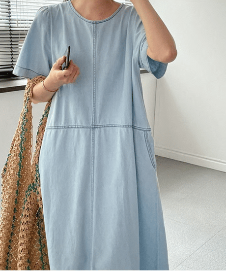 denim midi dress / 2color　hm2860