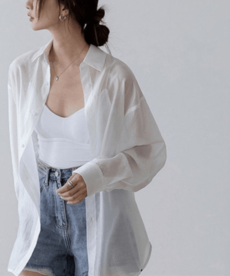 ribbon sheer shirt / 2color　hm2878