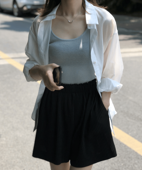 sheer open back shirt / 2color　hm1365