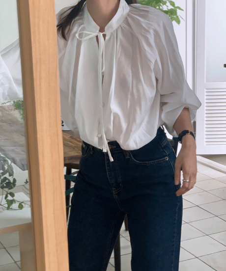 soft tie neck blouse / 2color　hm2854