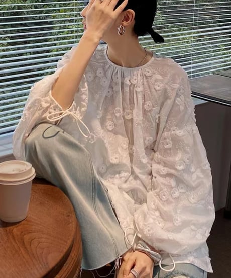 《即納》flower embroidery blouse　hm1374