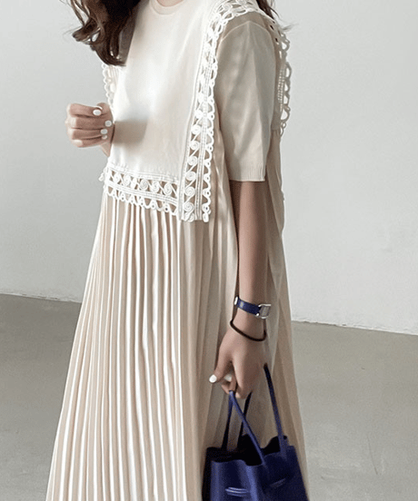 pleated lace dress / 2color　hm2861