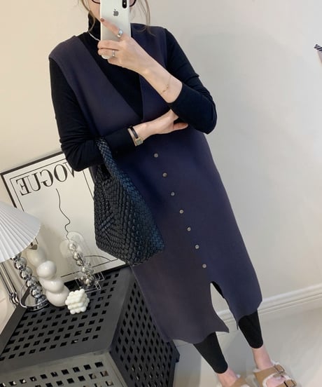 buttons vest dress / 4color　hm1846