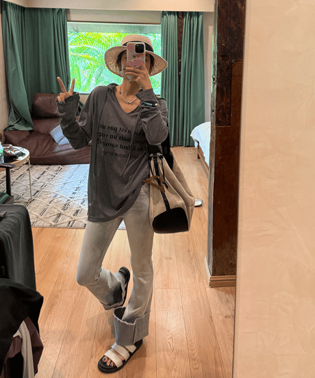 letter print hooded top / 2color　hm1446