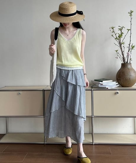 layered v-neck tank / 7color　hm2257